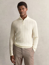 Men Merino Wool Wide-Rib Half-Zip Jumper in Bianco