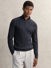 Men Merino Wool Wide-Rib Half-Zip Jumper in Airforce Blue