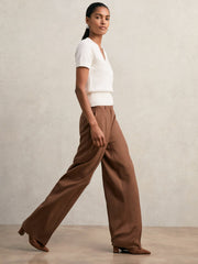 Women Cotton-Wool Knit V-Neck Top in Ivory