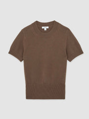 Women Cotton And Wool Crew-Neck Top in Brown
