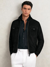 Men Suede Zip Through Jacket in Black
