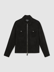 Men Suede Zip Through Jacket in Black