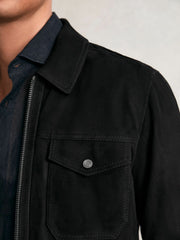 Men Suede Zip Through Jacket in Black