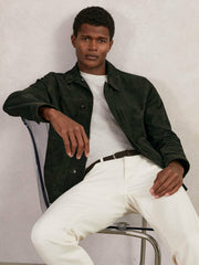 Men Suede Worker Jacket in Dark Green