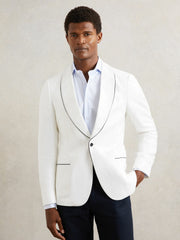 Men Single-Breasted Blazer with Linen in Ivory White