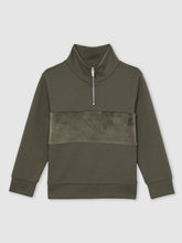 Children & Baby 13-14 yrs Slim Fit Half-Zip Funnel Neck Velour Sweatshirt in Dark Sage Green