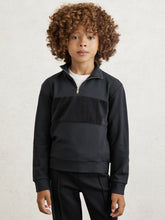 Children & Baby 3-9 yrs Slim Fit Half-Zip Funnel Neck Velour Sweatshirt in Navy Blue