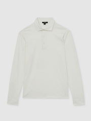 Men Cotton-Jersey Long Sleeve Polo Shirt in White