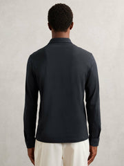 Men Cotton-Jersey Long Sleeve Polo Shirt in Navy