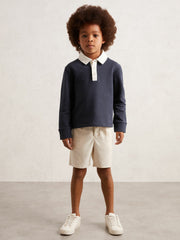 Children & Baby Cotton Half-Button Rugby Polo Shirt in Navy/White