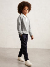 Children & Baby Cotton Half-Button Rugby Polo Shirt in Grey Marl/White
