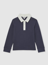 Children & Baby Cotton Half-Button Rugby Polo Shirt in Navy/White