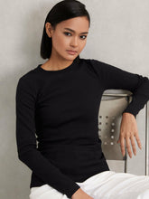 Women Cotton Long-Sleeve Ruched T-Shirt with Stretch in Black