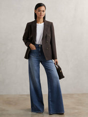 Women Petite Patch Pocket Wide Leg Jeans in Mid Blue
