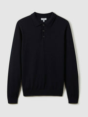 Men Merino Wool Polo Shirt in Navy