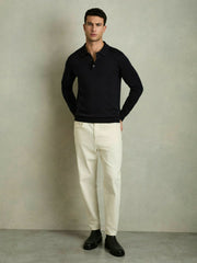 Men Merino Wool Polo Shirt in Navy
