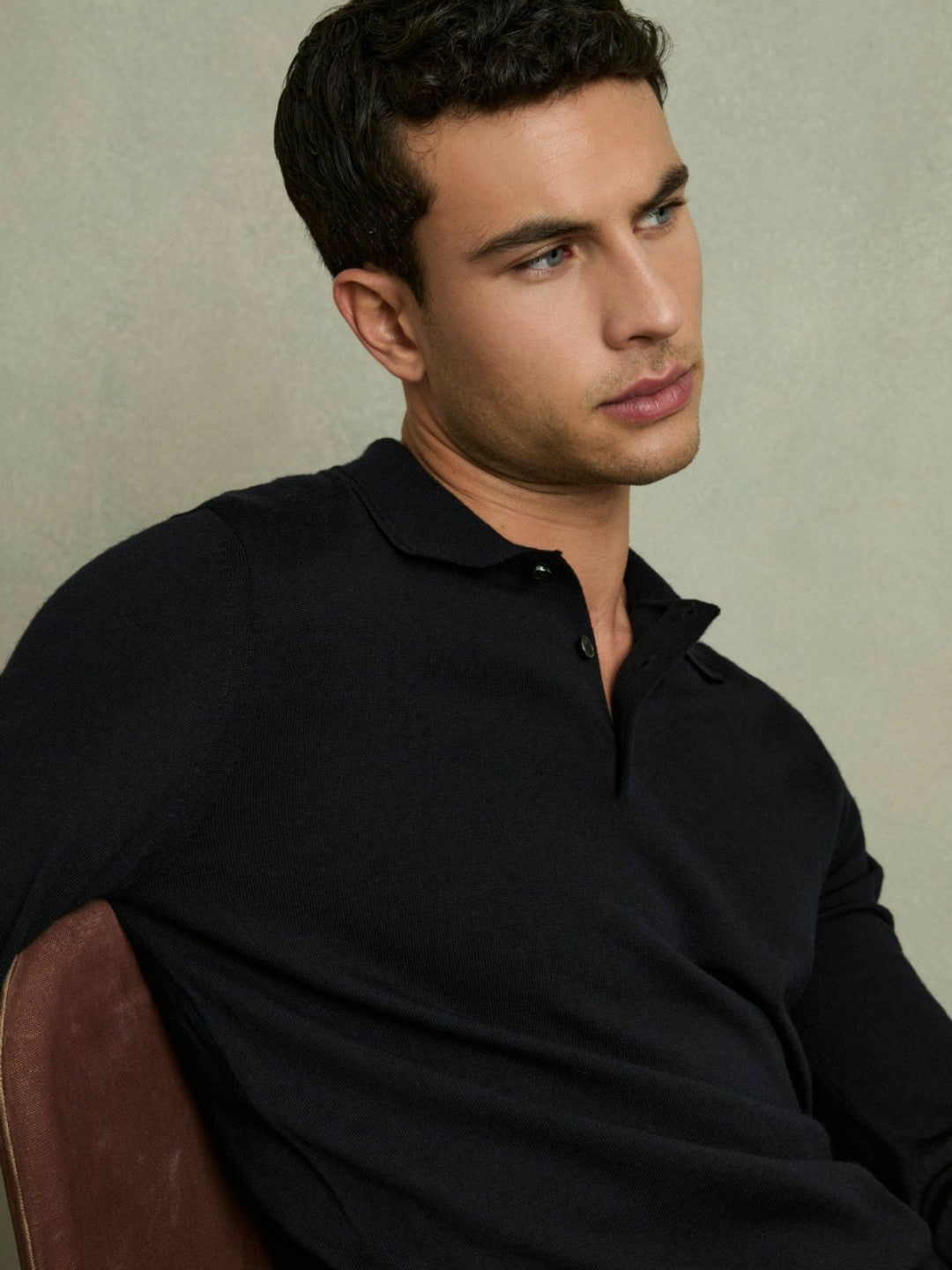 Men Merino Wool Polo Shirt in Navy