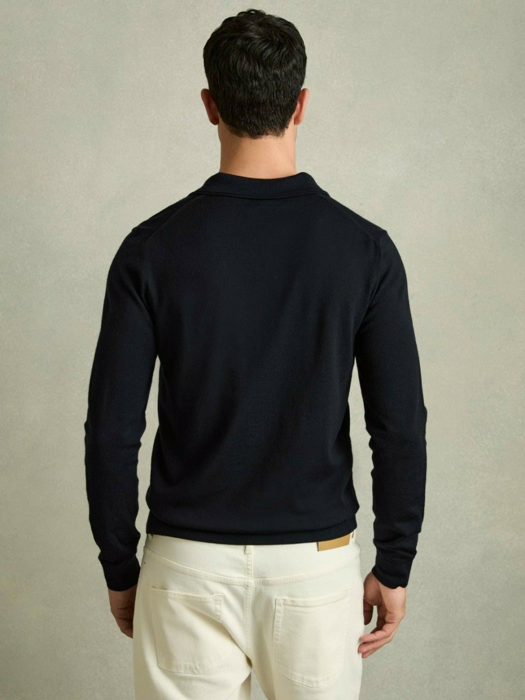 Men Merino Wool Polo Shirt in Navy