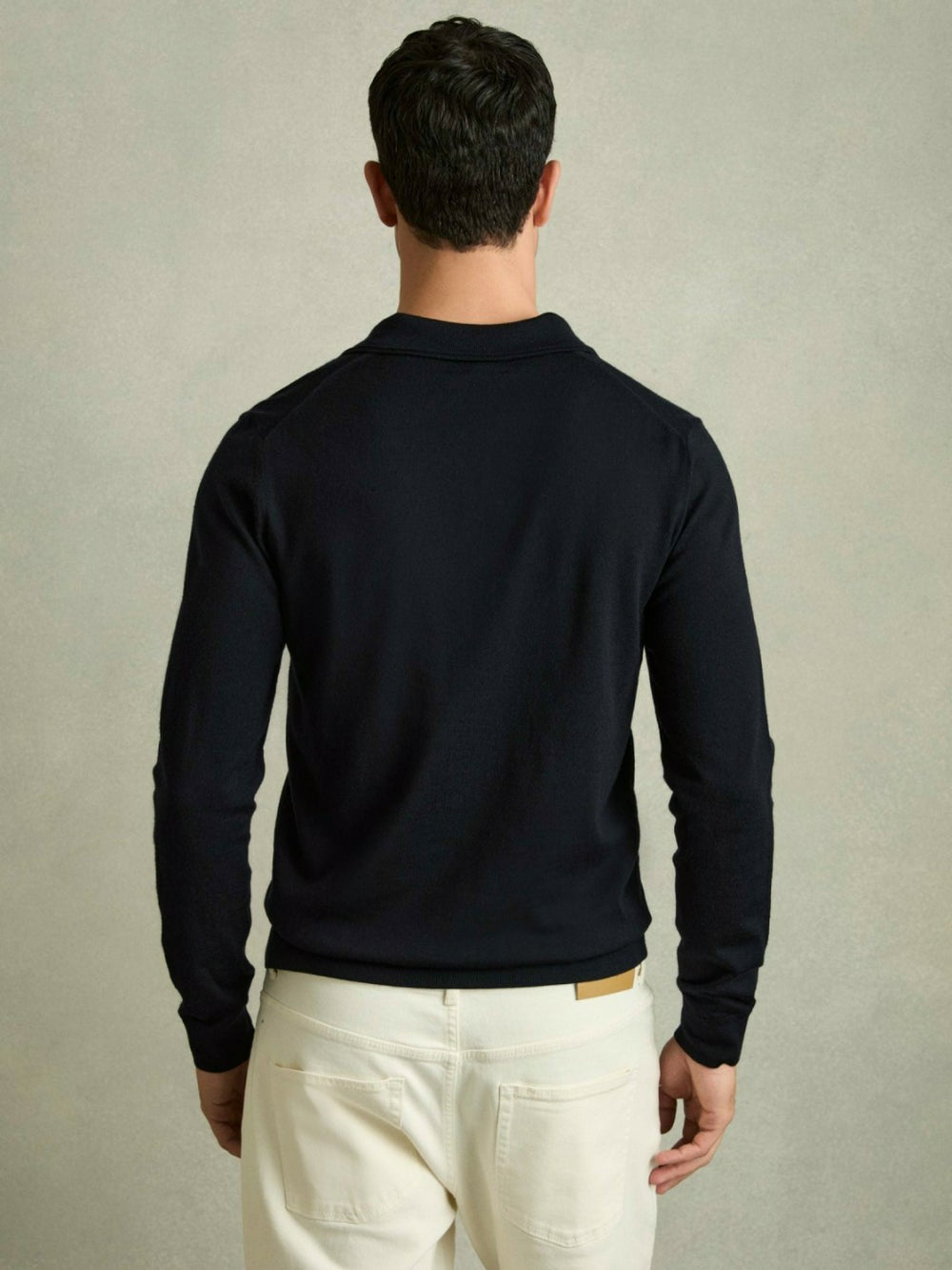 Men Merino Wool Polo Shirt in Navy