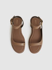 Women Leather Plait Detail Sandals in Tan