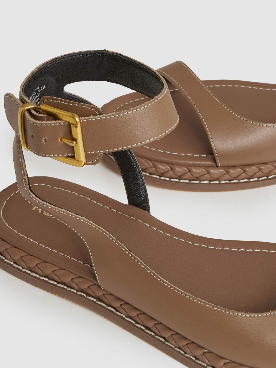 Women Leather Plait Detail Sandals in Tan