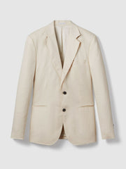 Men Slim-Fit Single Breasted Linen Blazer in Stone