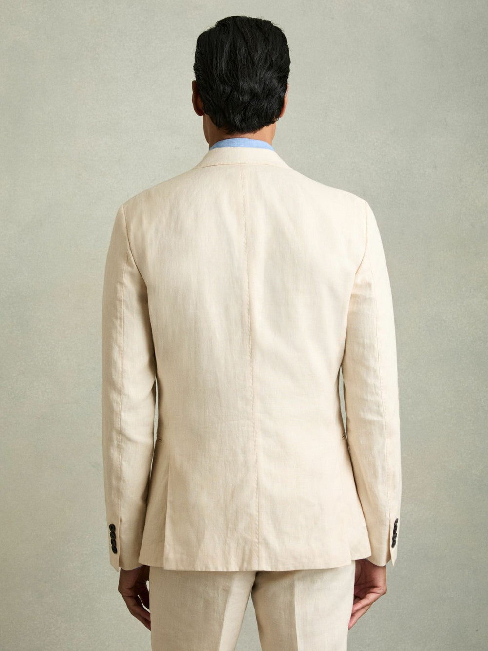 Men Slim-Fit Single Breasted Linen Blazer in Stone