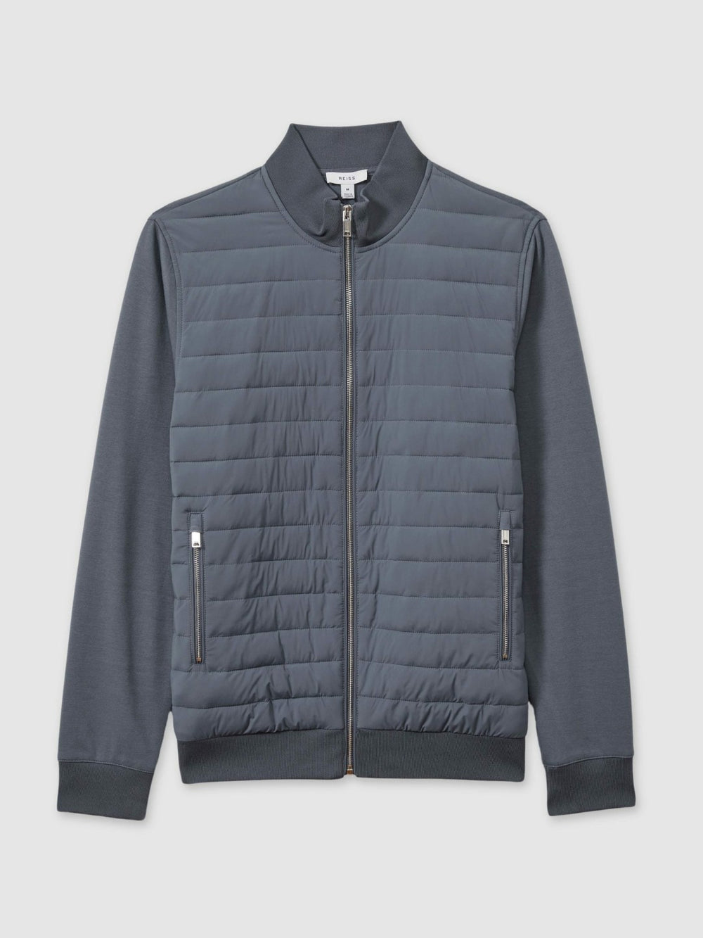 Men Hybrid Quilt and Knit Zip-Through Jacket in Airforce Blue