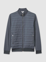 Men Hybrid Quilt and Knit Zip-Through Jacket in Airforce Blue
