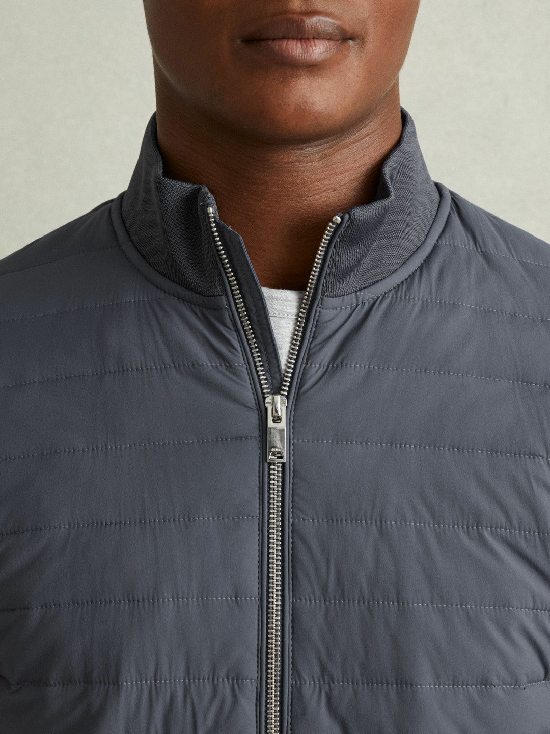 Men Hybrid Quilt and Knit Zip-Through Jacket in Airforce Blue