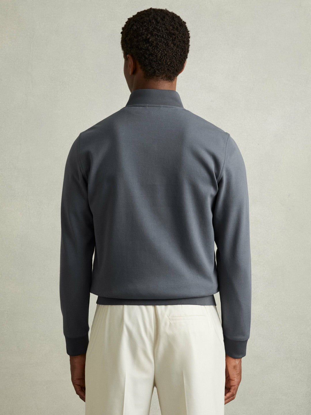 Men Hybrid Quilt and Knit Zip-Through Jacket in Airforce Blue