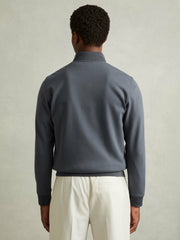 Men Hybrid Quilt and Knit Zip-Through Jacket in Airforce Blue