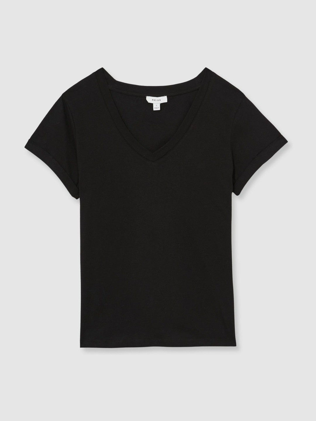 Women Cotton-Jersey V-Neck T-Shirt in Black