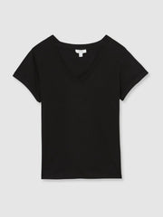 Women Cotton-Jersey V-Neck T-Shirt in Black