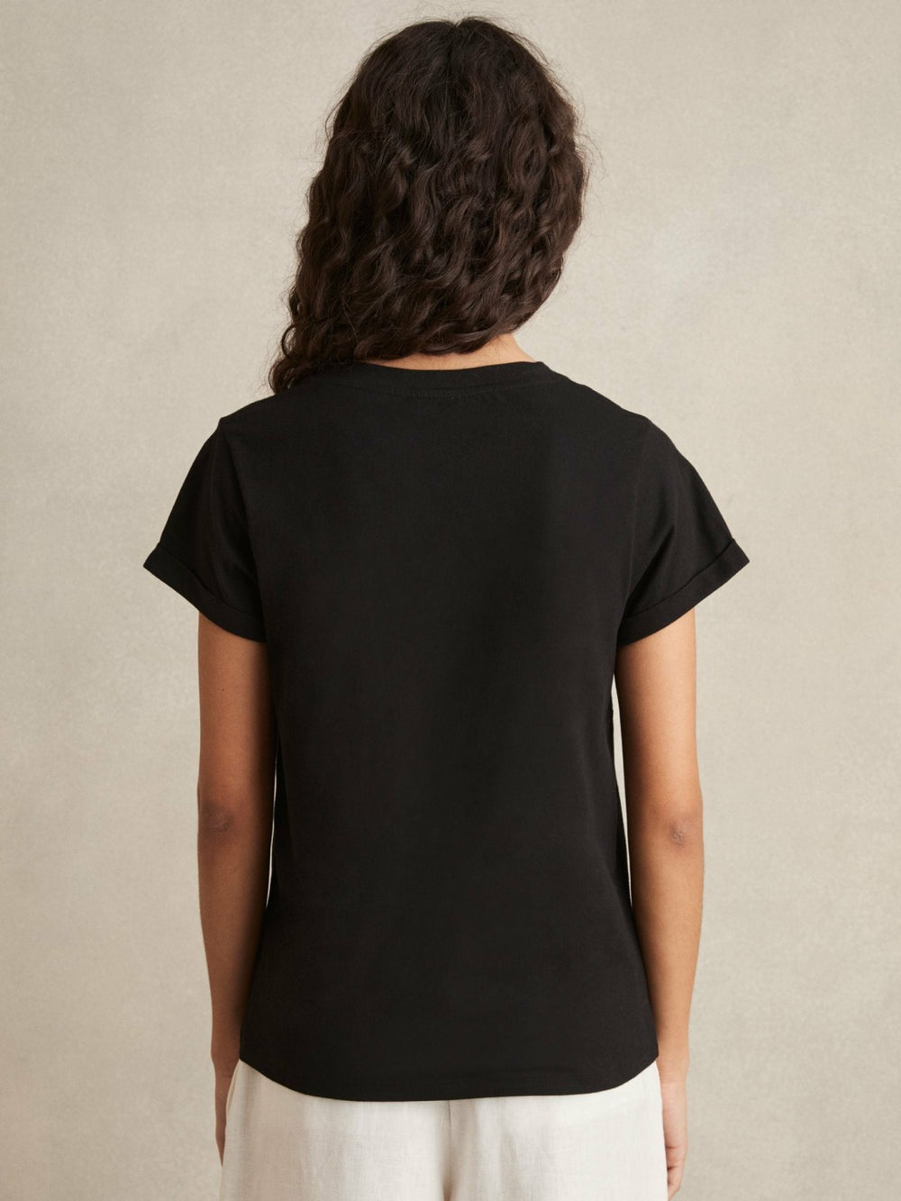 Women Cotton-Jersey V-Neck T-Shirt in Black