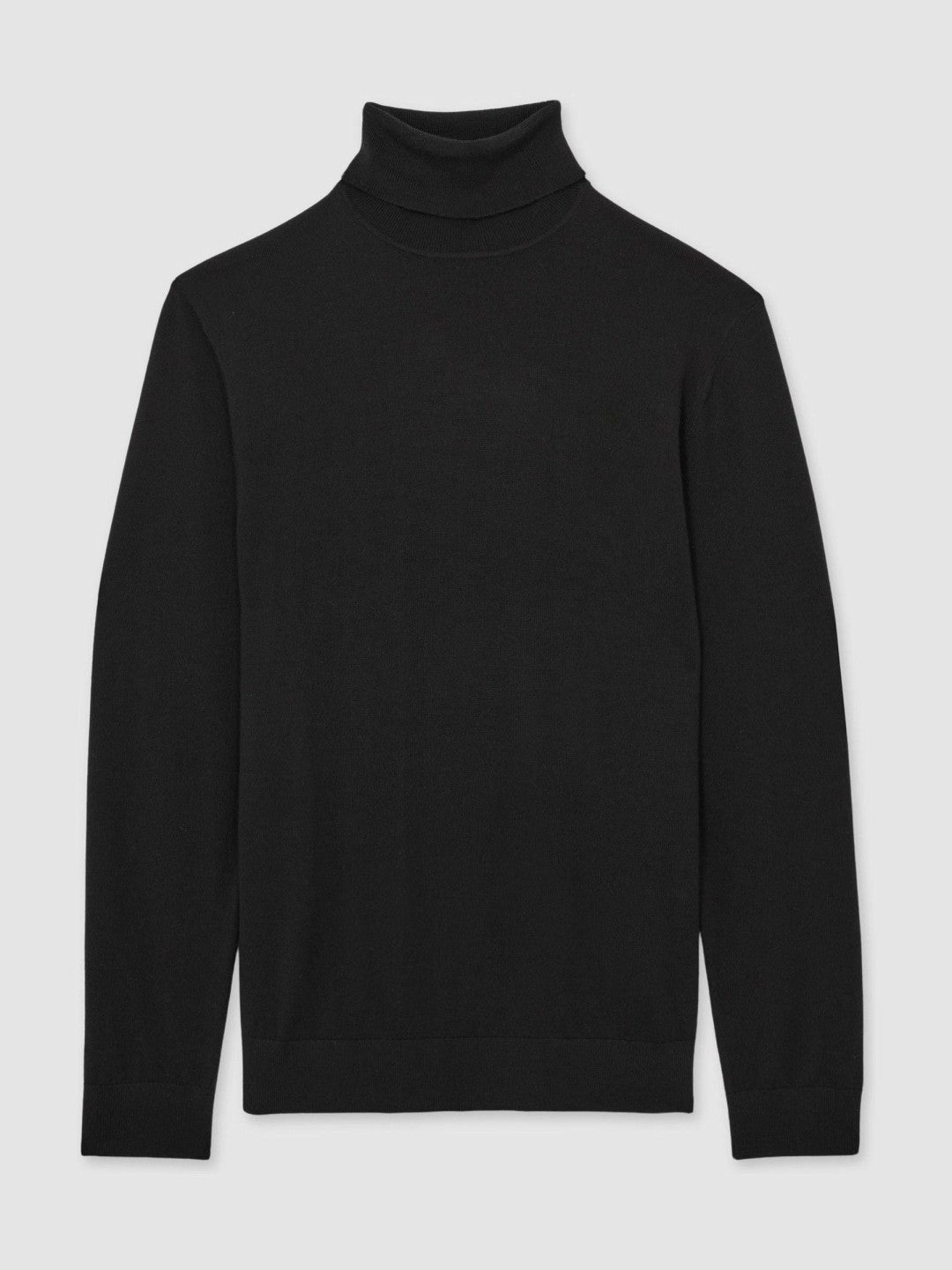 Men Slim Fit Merino Wool Roll Neck Jumper in Black