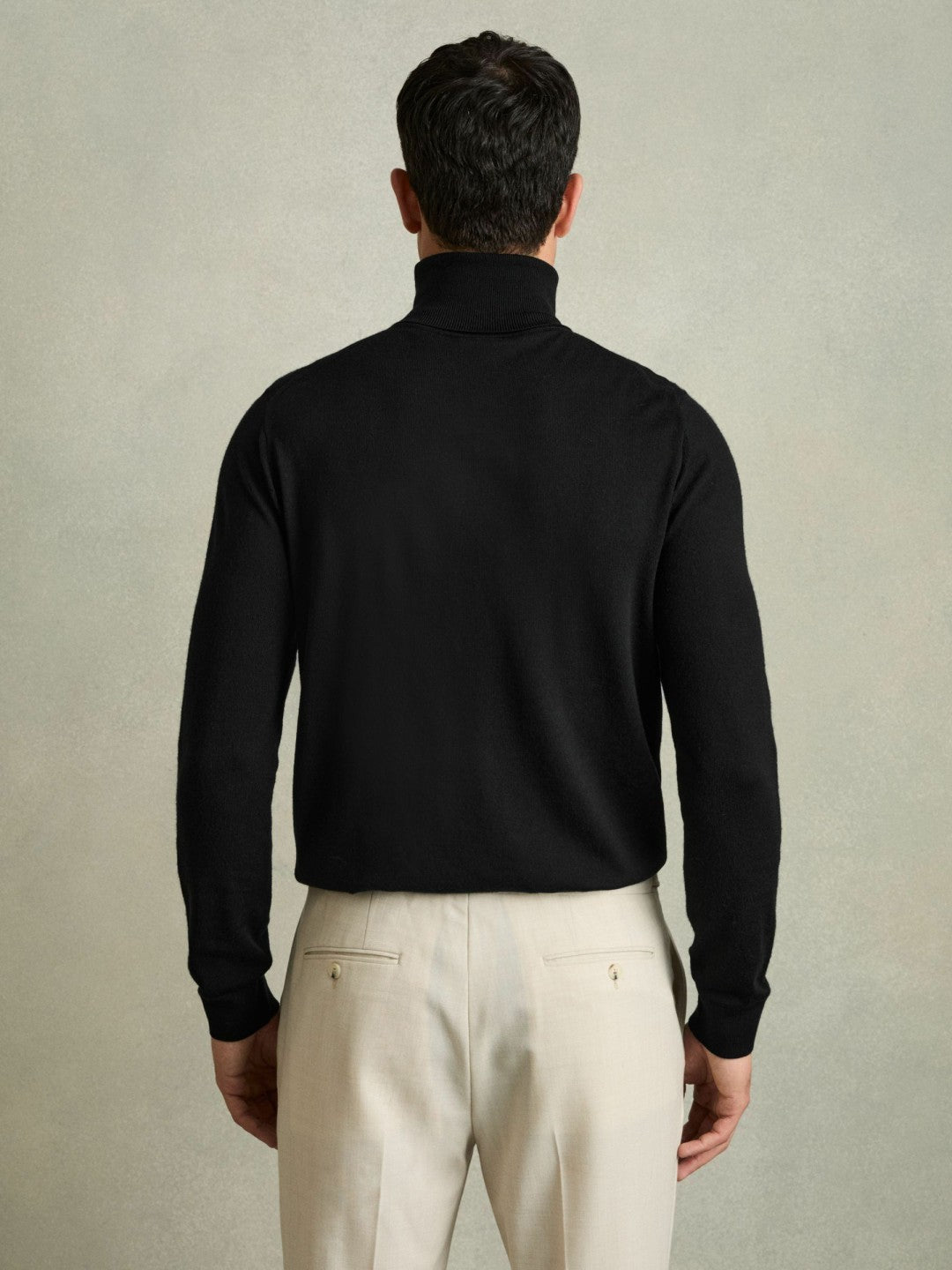 Men Slim Fit Merino Wool Roll Neck Jumper in Black
