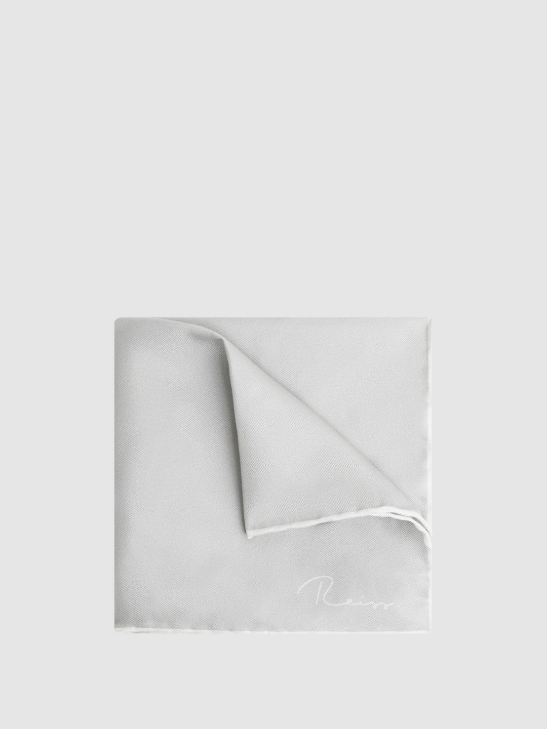 Men Plain Silk Pocket Square in Silver