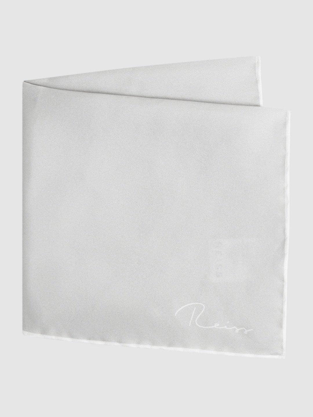 Men Plain Silk Pocket Square in Silver