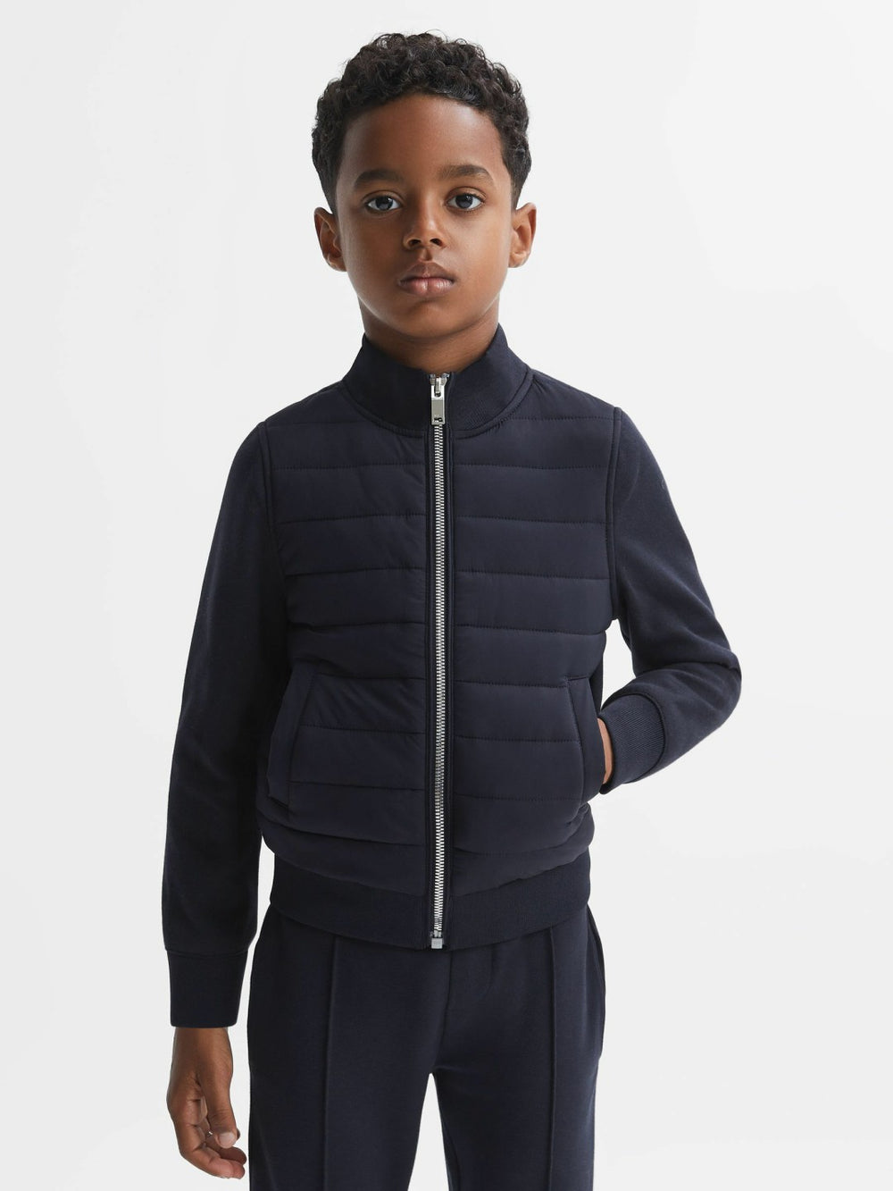 Children & Baby 3-9 yrs Funnel Neck Quilted Hybrid Jacket in Navy