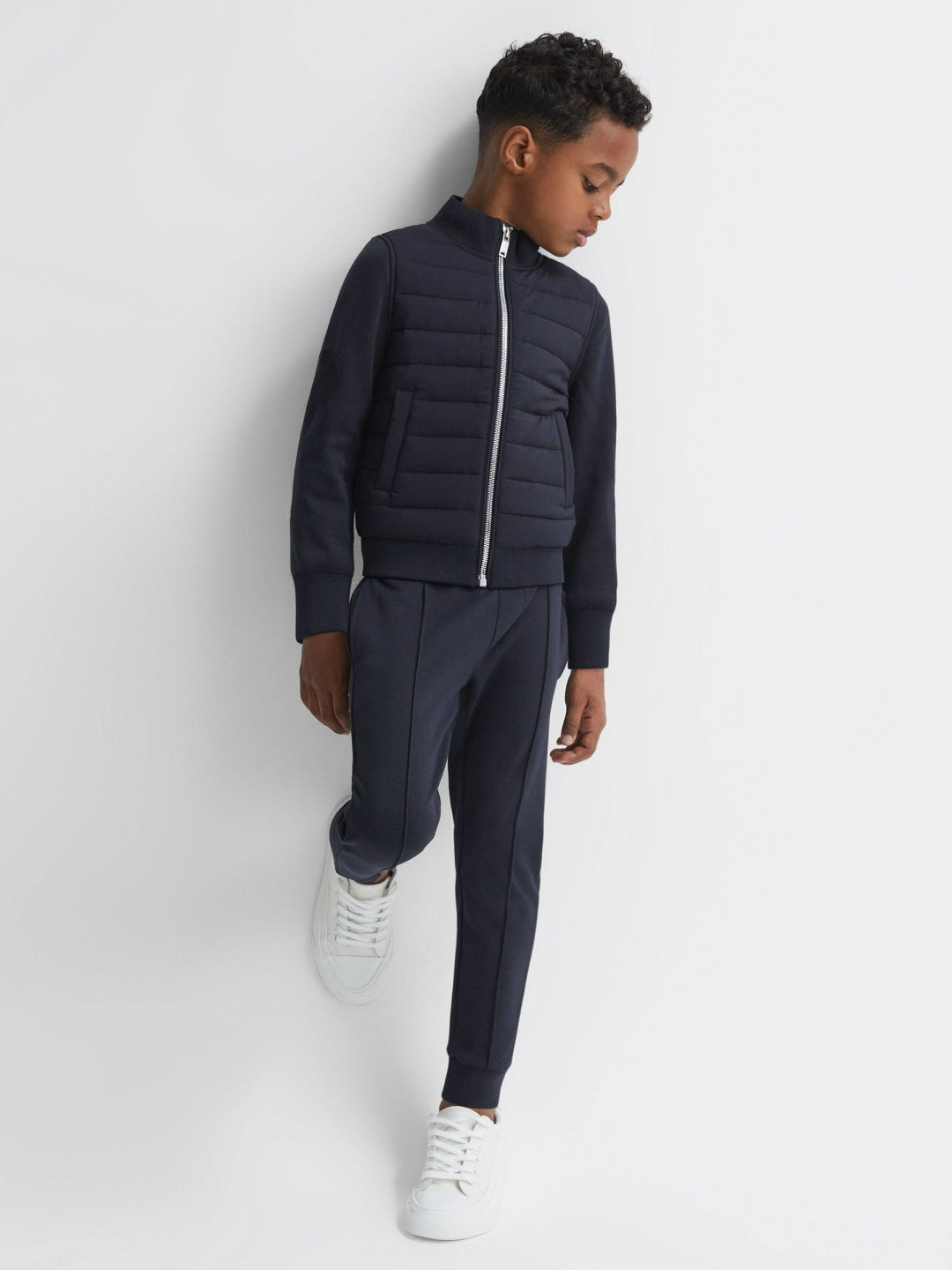Children & Baby 3-9 yrs Funnel Neck Quilted Hybrid Jacket in Navy