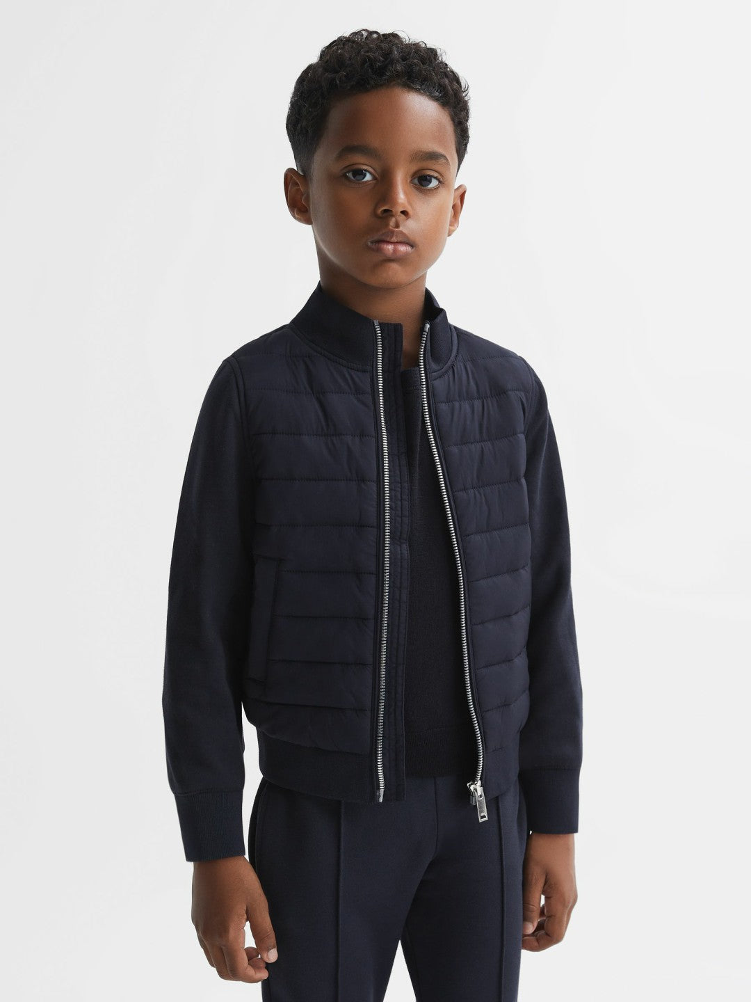 Children & Baby 3-9 yrs Funnel Neck Quilted Hybrid Jacket in Navy