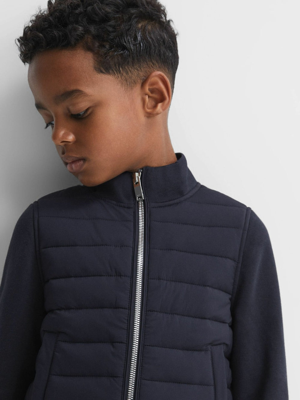 Children & Baby 3-9 yrs Funnel Neck Quilted Hybrid Jacket in Navy