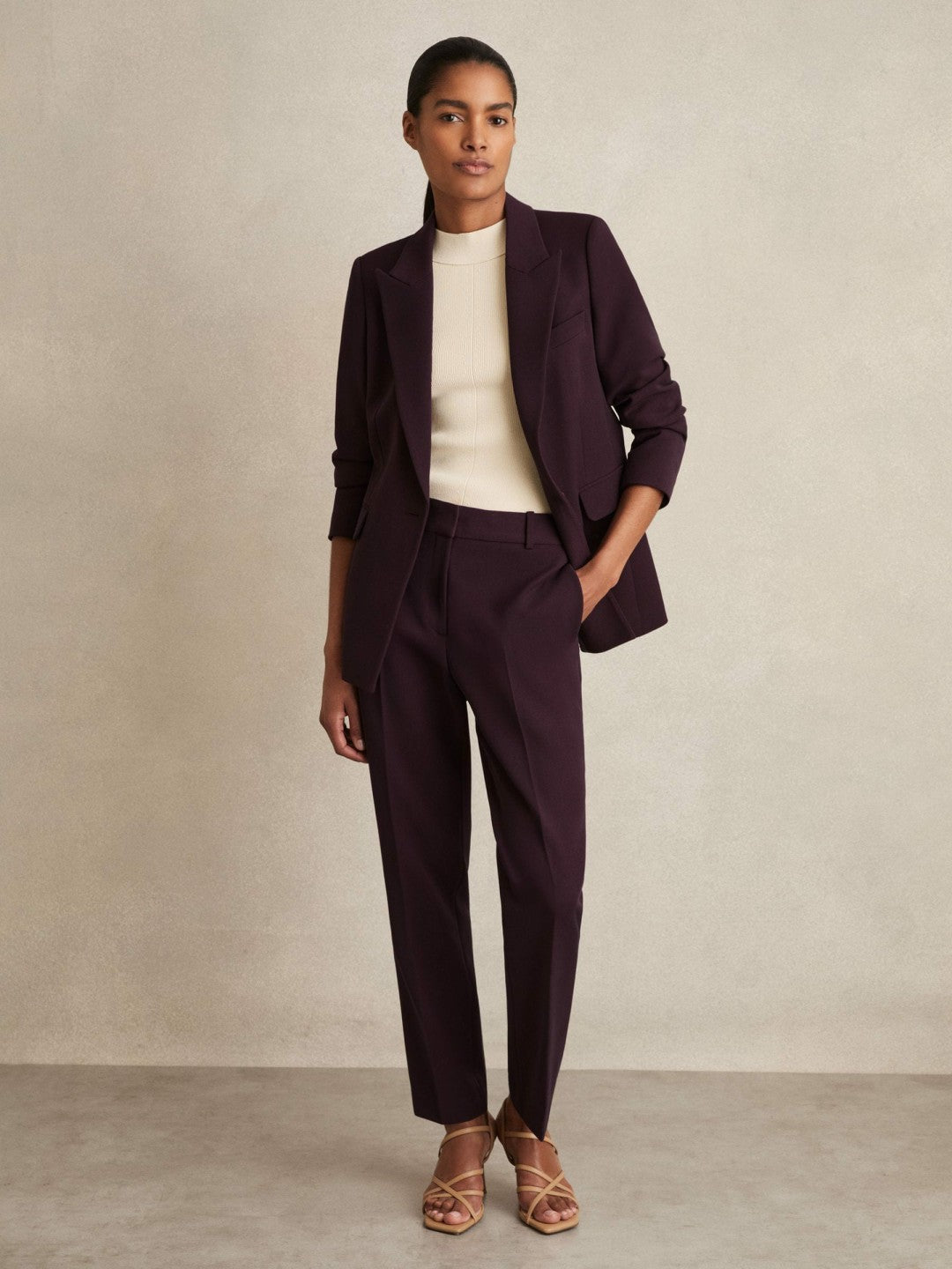 Women Slim Fit Suit Trousers in Berry