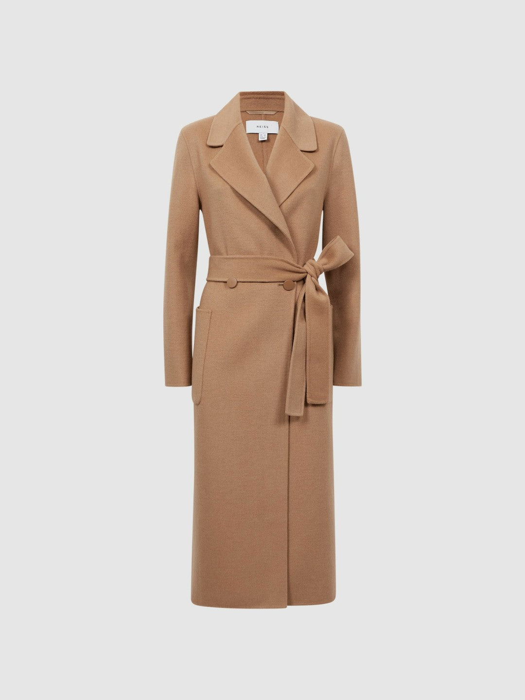 Women Long Wool Blend Blindseam Coat in Camel