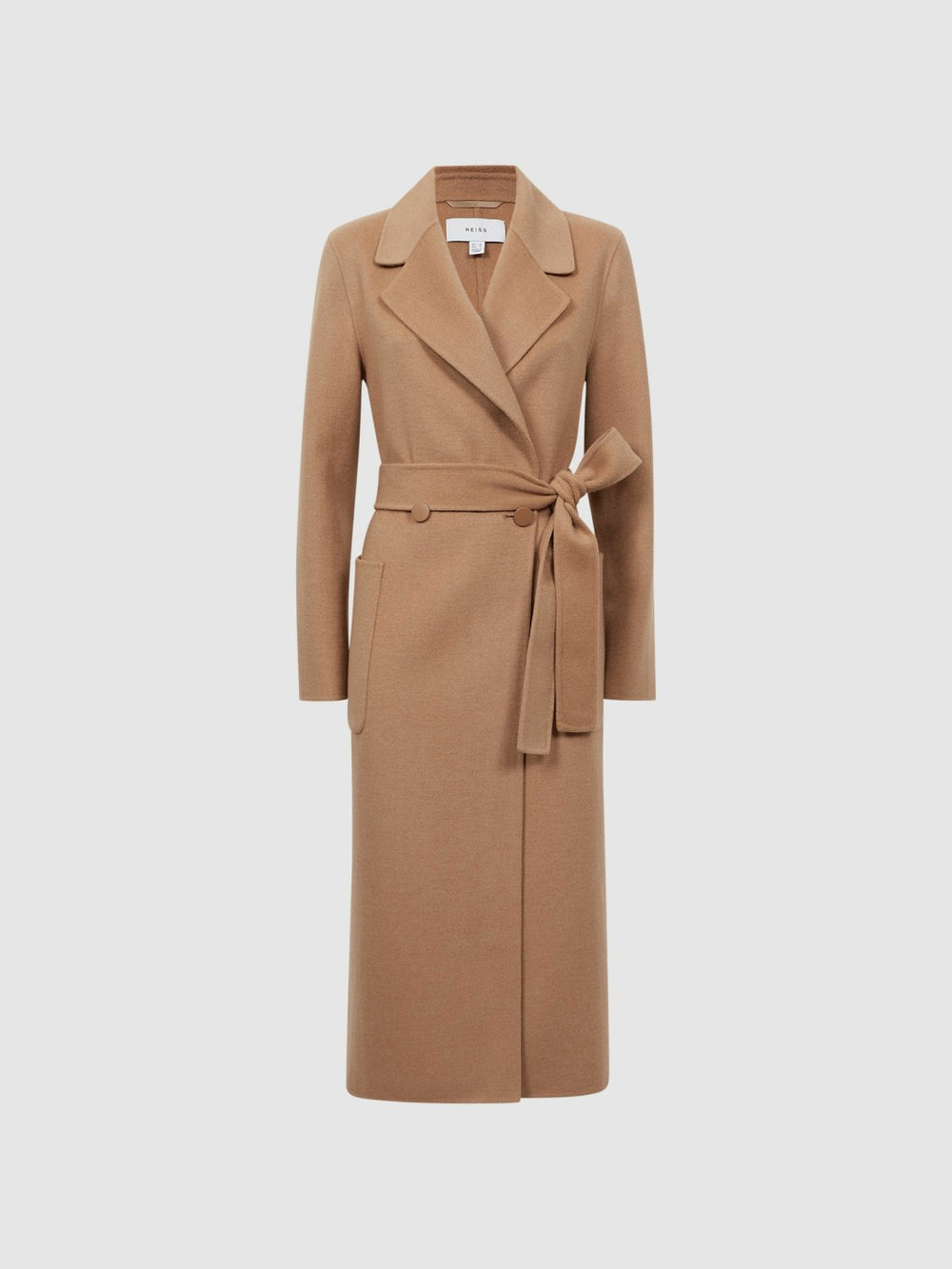 Women Long Wool Blend Blindseam Coat in Camel