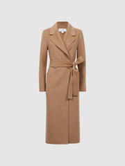 Women Long Wool Blend Blindseam Coat in Camel