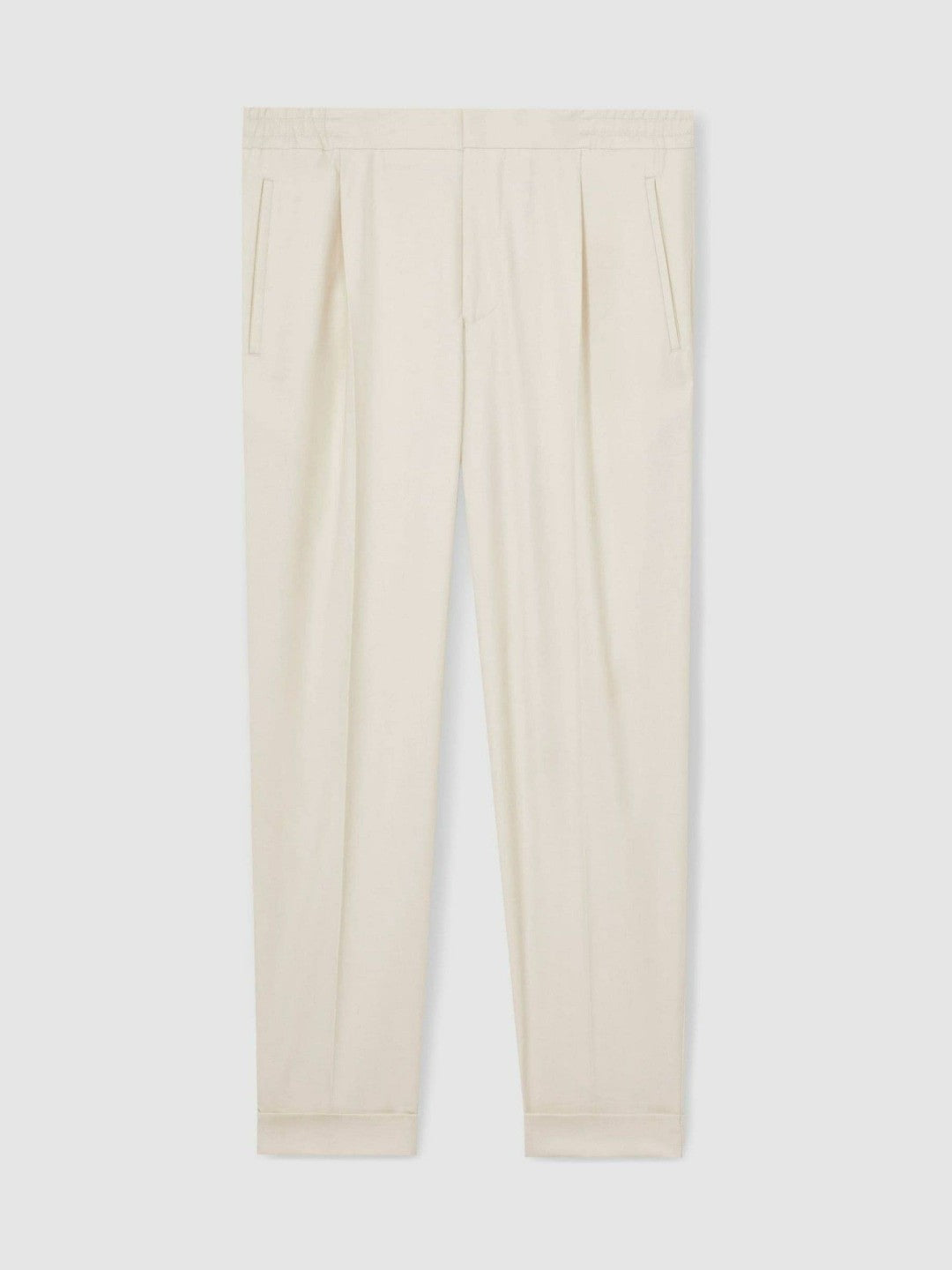 Men Relaxed-Fit Pleated Tapered Trousers in Ecru