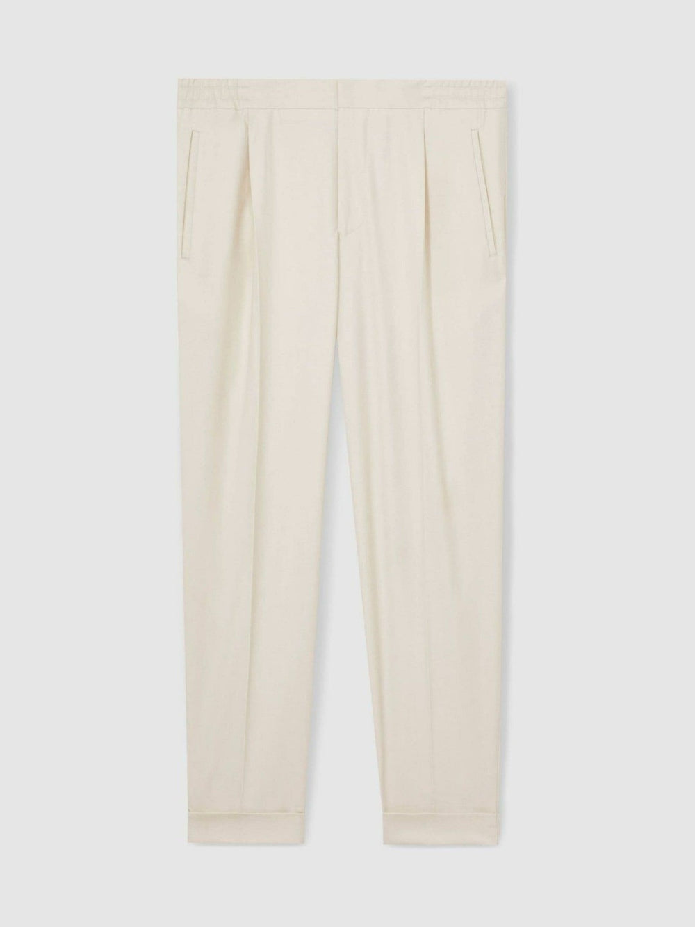 Men Relaxed-Fit Pleated Tapered Trousers in Ecru