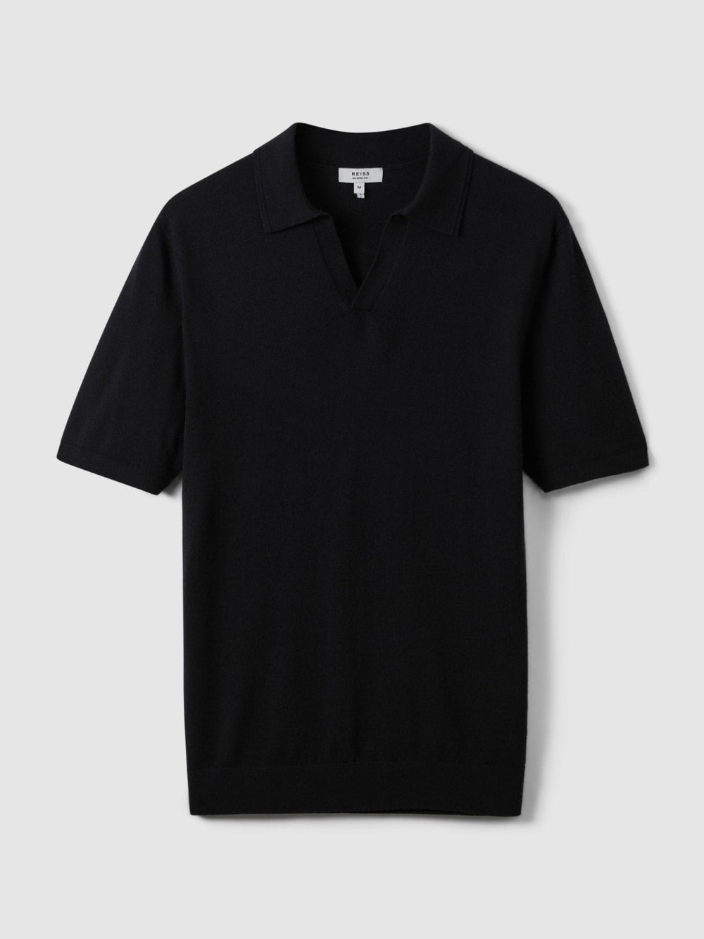 Men Merino Wool Open Collar Polo Shirt in Navy